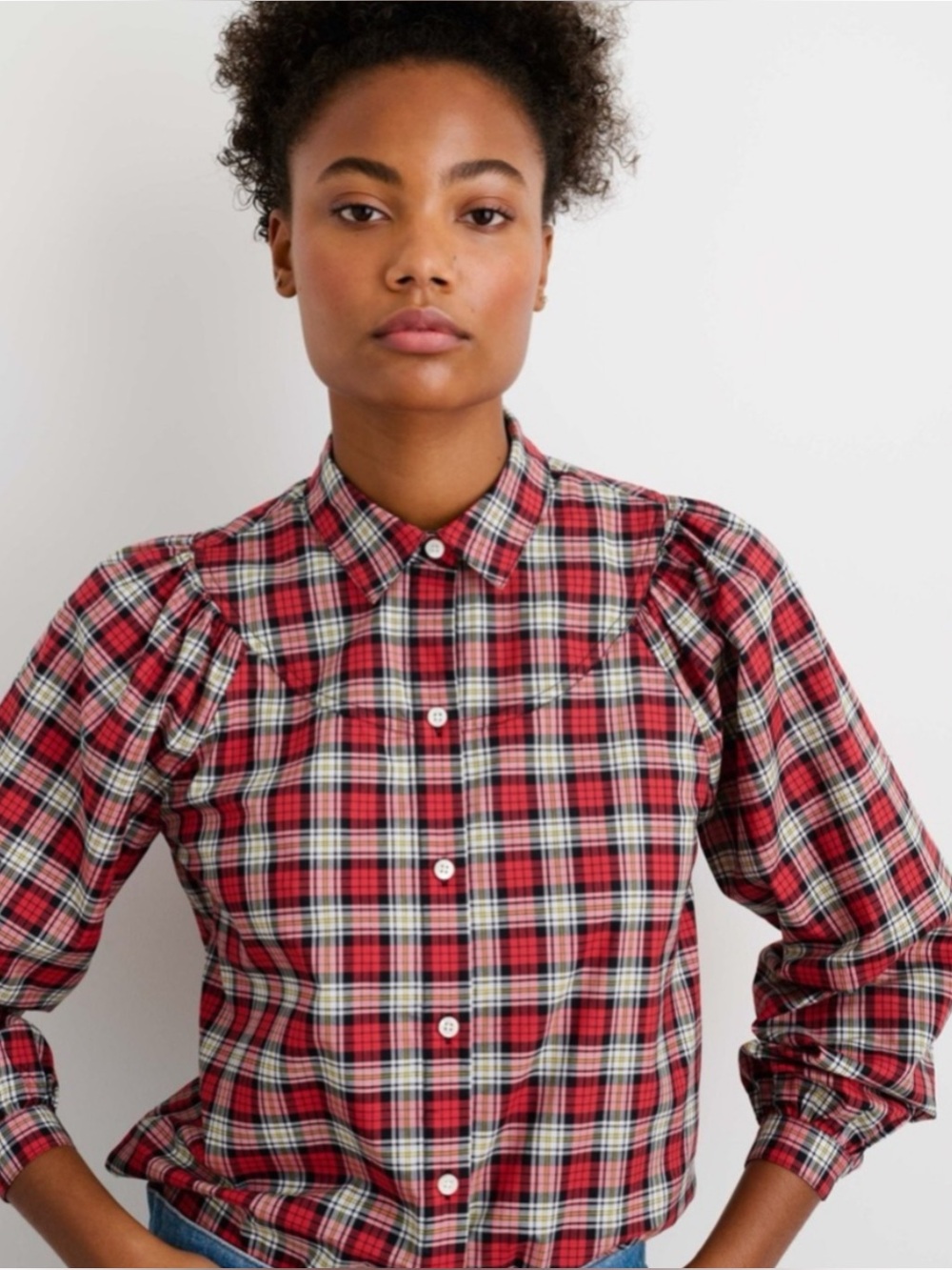 ALEX MILL | Janelle Cotton Blouse in Red Tartan Plaid, Size Medium